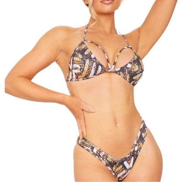 NWT pretty little things Brown Tribal Print Triangle Bikini Top & bottom… - Picture 1 of 8
